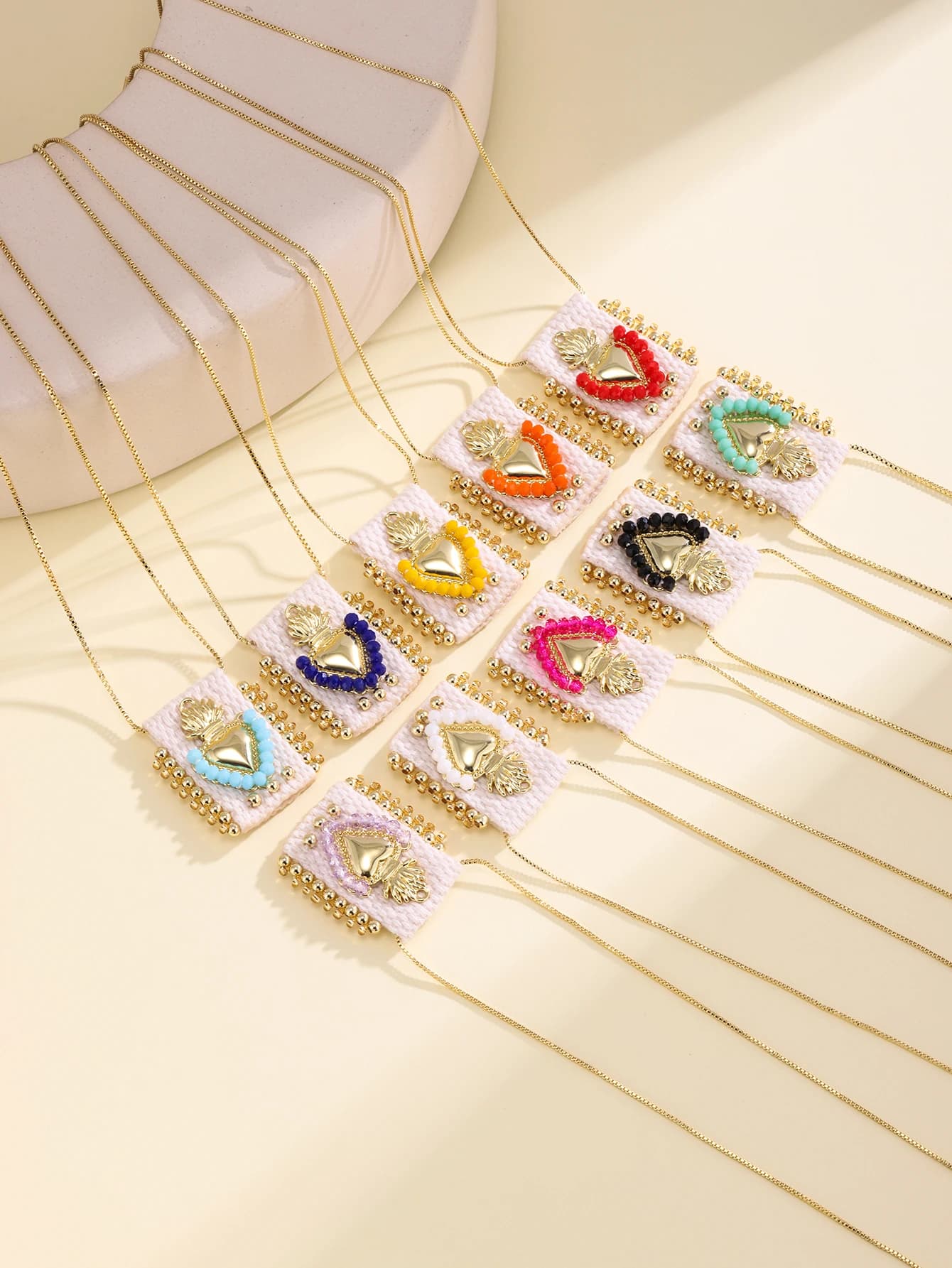 Nidin – collier de perles vintage en forme de cœur sacré, pendentif en tissu tissé fait à la main, bijoux religieux bohème uniques, cadeau pour femmes
