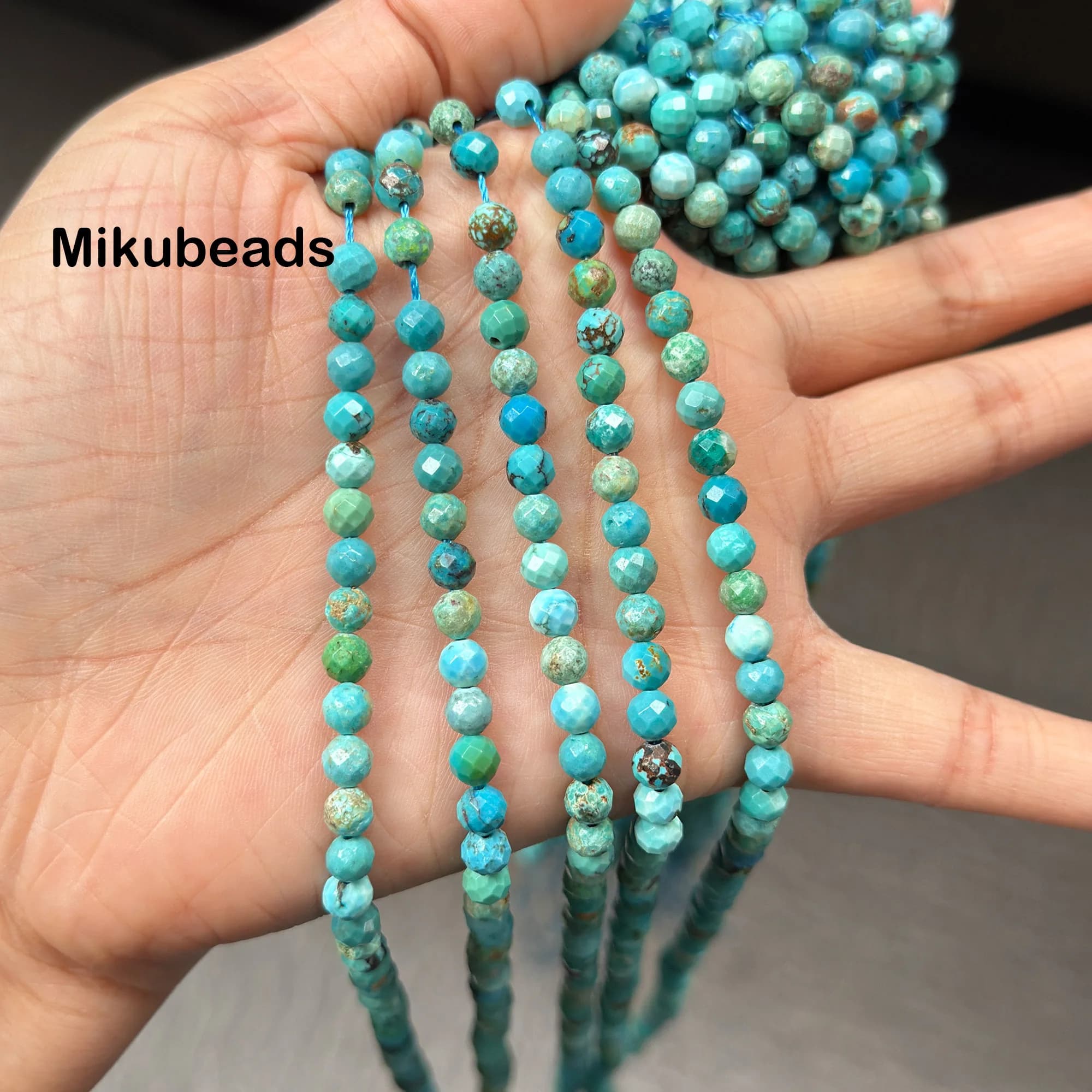 Perles rondes à facettes en turquoise naturelle rare de 5mm, pour la fabrication de bijoux, collier, bracelet, vente en gros