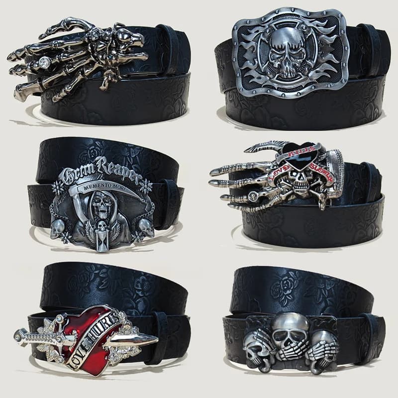 Ceinture en cuir Punk crâne grande taille pour femmes et hommes, Harajuku gothique Y2K, squelette en relief, décoration à la main, accessoires d'halloween