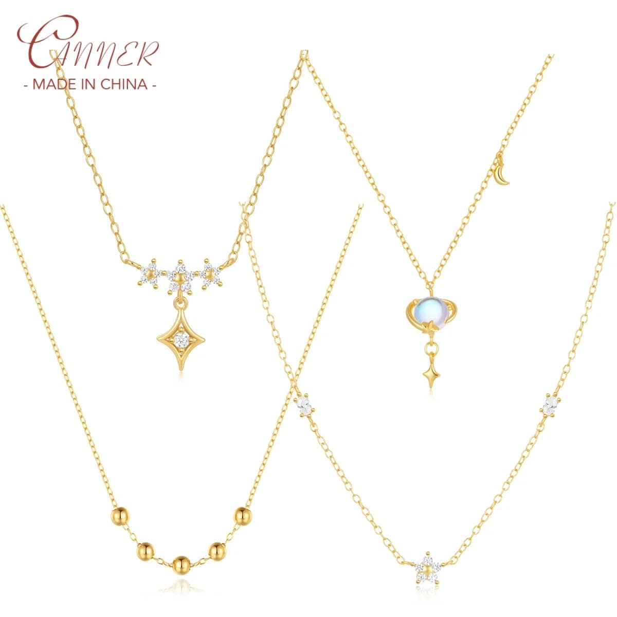 CANNER – collier en argent Sterling 925 pour femmes, élément planète lune, pierre de lune, or 18 carats, pendentif Floral délicat, bijoux fins