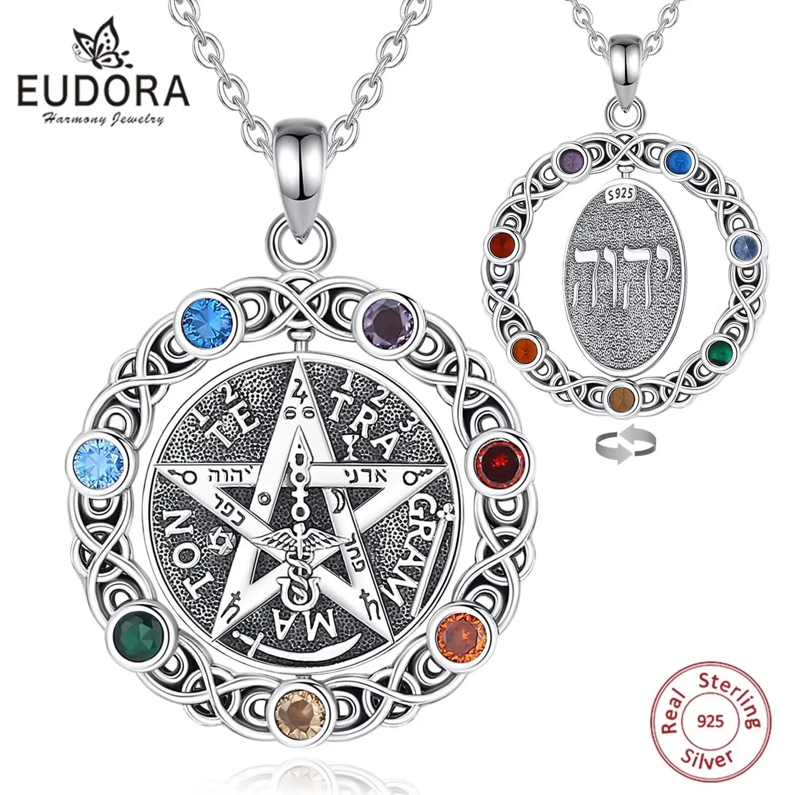 Eudora Original 925 collier pentagramme en argent Sterling pour femmes homme 7 couleurs Chakra étoile tétrgrammaton pendentif rotatif cadeau