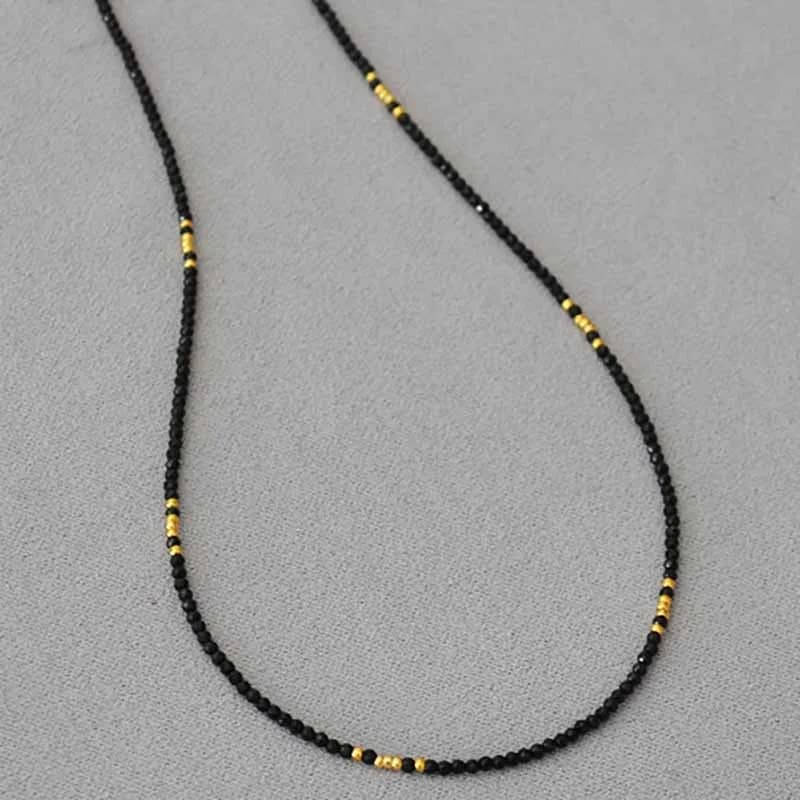 Français élégant simple brillant gravé noir pointu cristal petite perle d'or collier de perles chaîne de clavicule