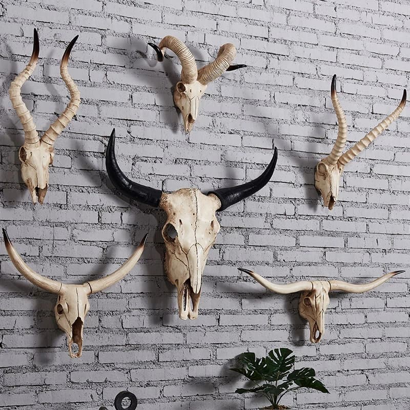 Crâne de vache artificiel mouton crâne décoration murale à la main ferme décor Sculpture murale pour la maison Bar Restaurant décoration