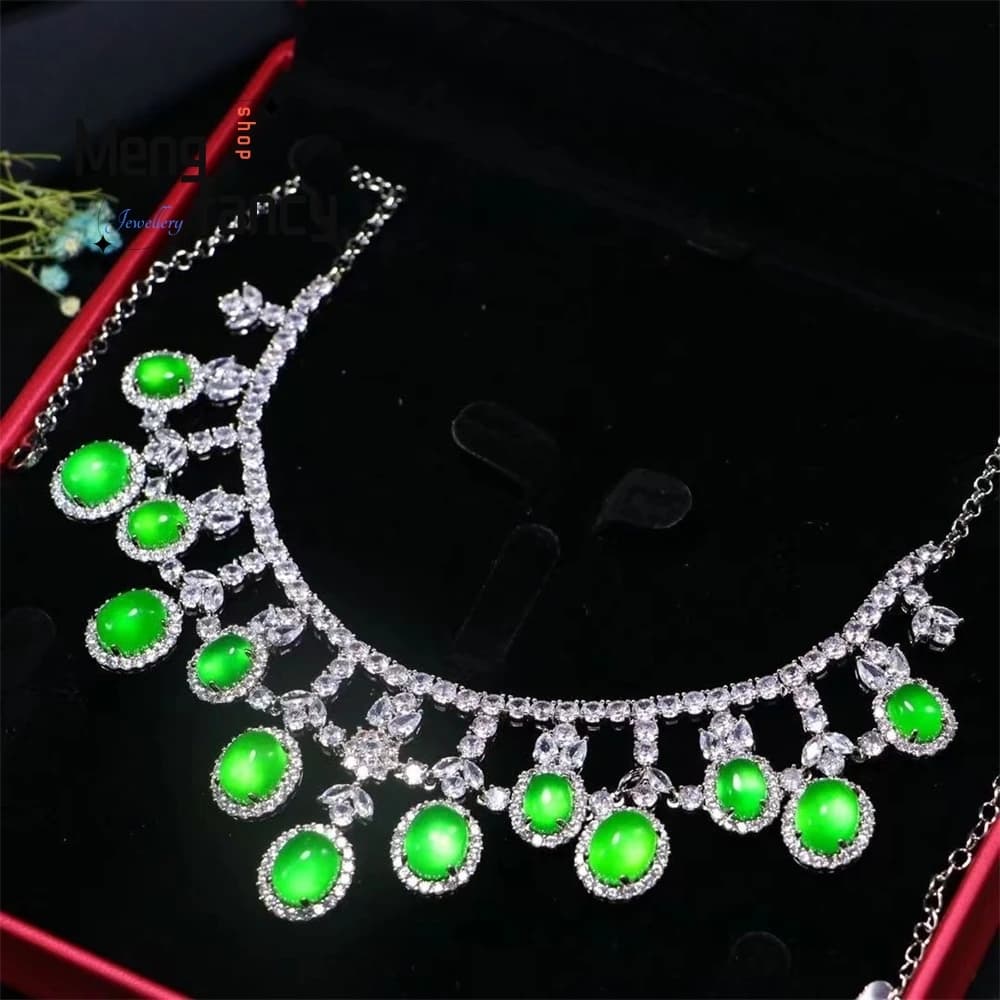 Collier en jade émeraude naturel de type glace, calcédoine, agate verte impériale, bijoux de mode haut de gamme, cadeau de vacances raffiné
