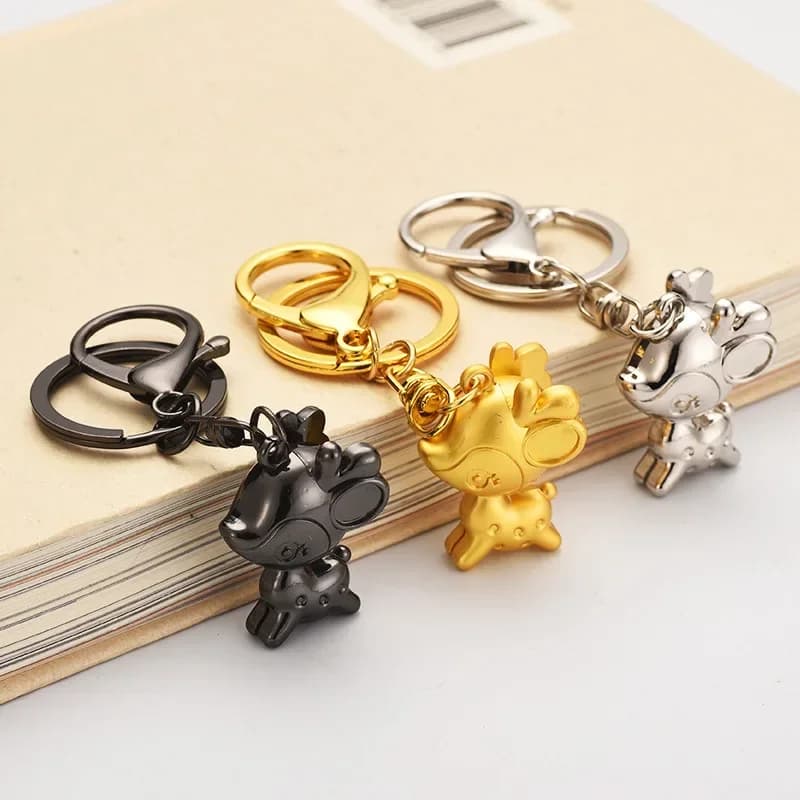 Porte-clés cerf porte-bonheur, renne, cerf de noël, élan, forêt Sika, bijoux