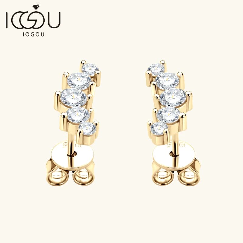 IOGOU D couleur Moissanite bijoux plaqué or jaune boucles d'oreilles sur chenilles pour femmes 925 argent boucles d'oreilles incurvées accessoires