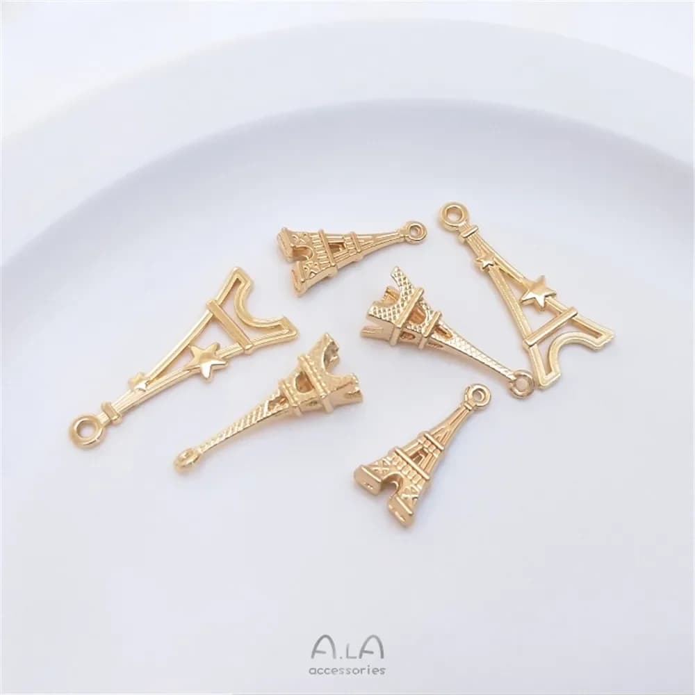 Pendentif tour Eiffel de Paris plaqué or 14 carats, pendentif bricolage fait à la main, accessoires de bracelet décoratifs