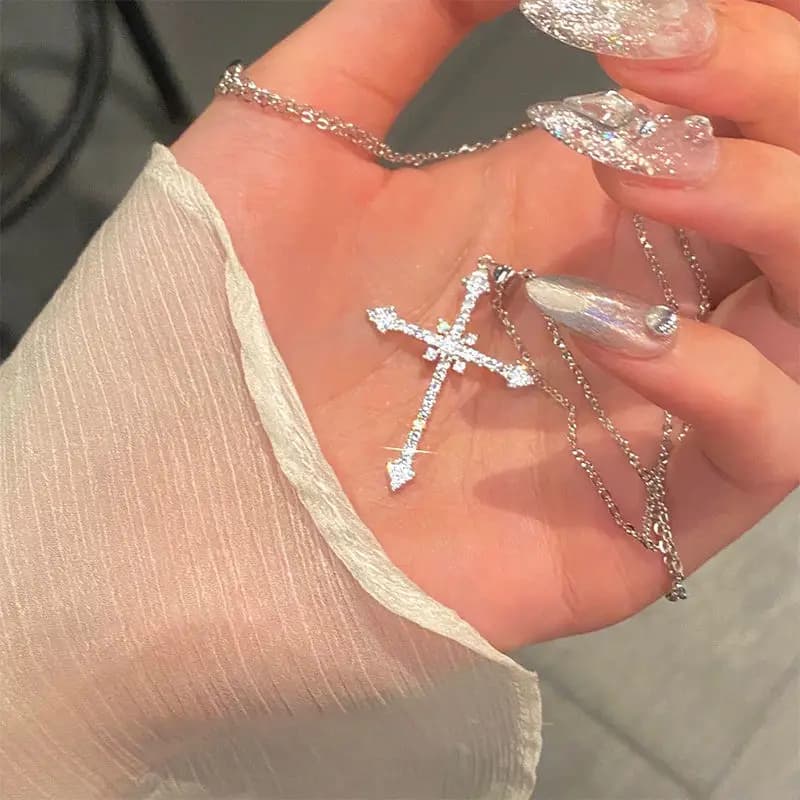 Colliers couleur argent pour femmes, pendentif croix en zircone CZ et chaîne, ras du cou, accessoires de Bijoux tendance