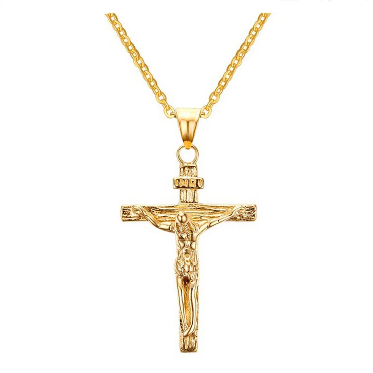 Crucifix jésus-Christ pour hommes et femmes, bijoux à la mode, couleur or marron argent, pendentif croix en métal avec chaîne de cou, colliers pour femmes