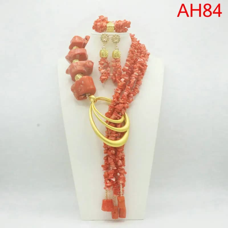 Ensemble de bijoux en perles de corail faits à la main, cadeau de mariage ethnique africain