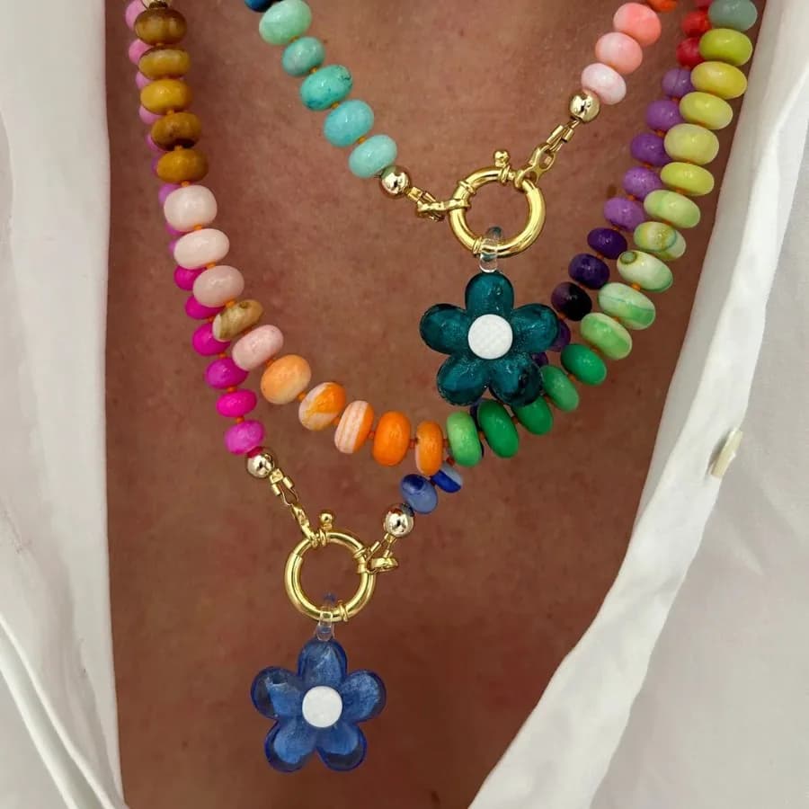 Femmes grosses pierres précieuses arc-en-ciel Boho perle tour de cou pierre naturelle surfeur plage colliers 14K plaqué or été bijoux faits à la main