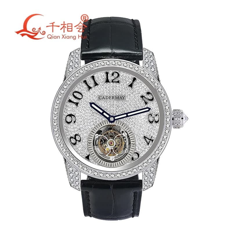 Montre mécanique de luxe entièrement Moissanite pour homme