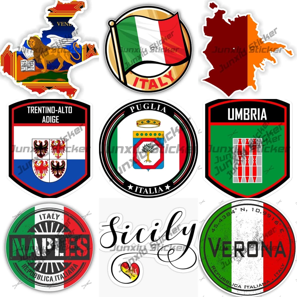 Veneto Rome Italie Carte Drapeau Autocollant Umbria Trentino-Alto Adige Italie Drapeau Emblème Autocollants Verona Palermo Italien Autocollant Accessoire