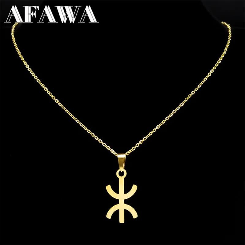 Collier avec Pendentif en Acier Inoxydable et Lettres Ethniques, Bijoux Berbères Africains, Style Amulette, Document localité, Amazigh