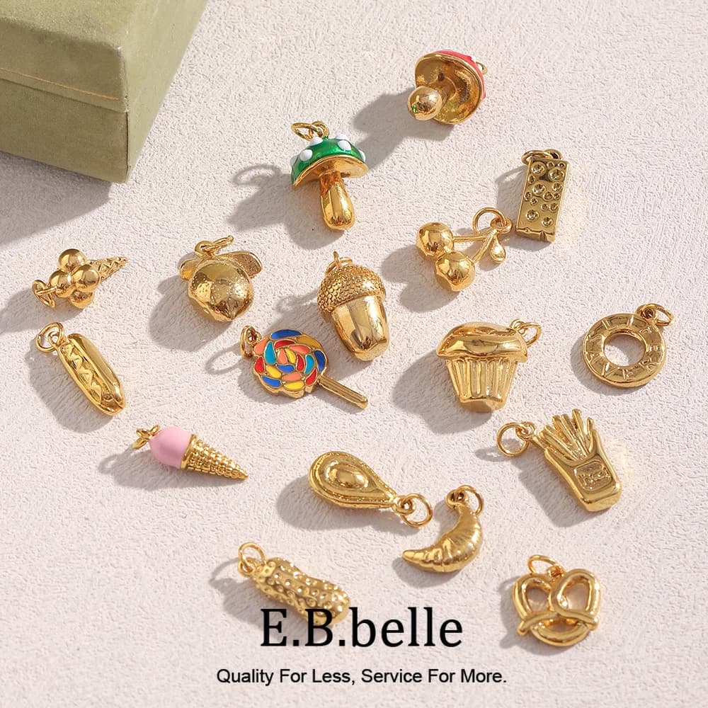 E.B.belle – gâteau glacé, aliments d'été, frites, pendentif plaqué or 18 carats, breloques pour la fabrication de bijoux, accessoires de bijouterie à faire soi-même