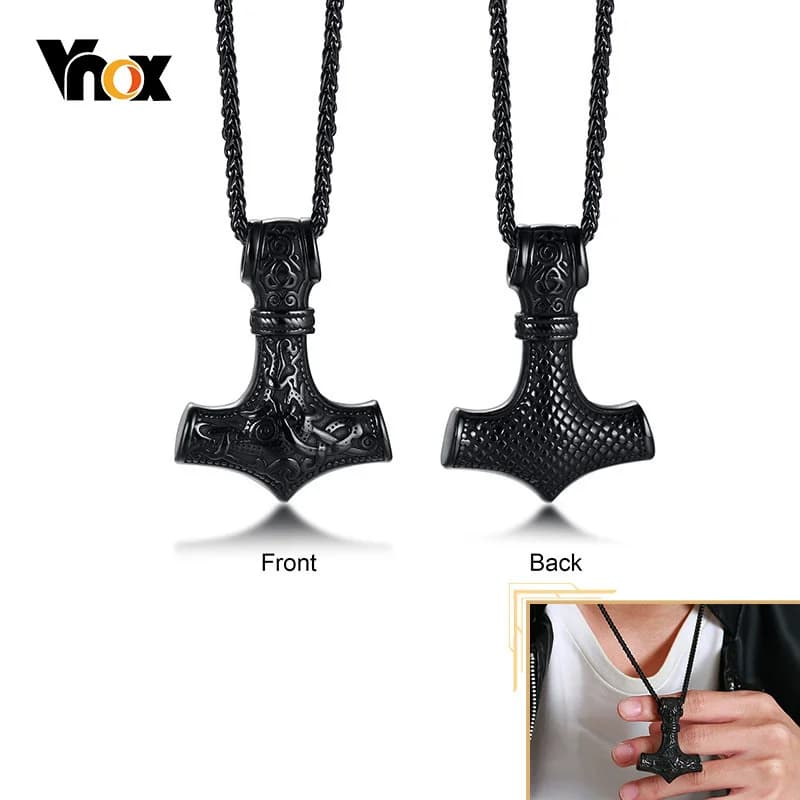 Vnox – colliers Viking rétro pour hommes, Punk Rock Thor Mjolnir, pendentif marteau, bijoux Rune amulette nordique scandinave