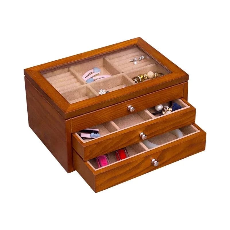 Boîtes à bijoux en bois pour femmes, boîte d'évaluation de bijoux, étui à boucles d'oreilles, vitrine de rangement pour matiques, nouvelle mode