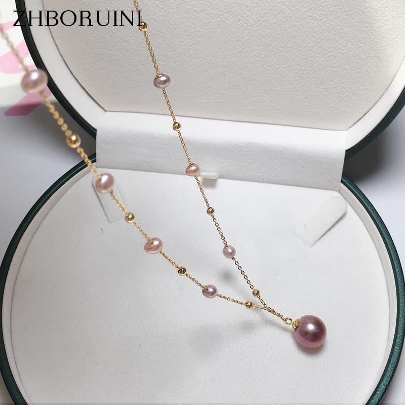 ZHBORUIN 2024 nouveau Babysbreath grand pendentif de perle ronde 100% véritable collier de perles d'eau douce naturelles 14K plaqué or bijoux femme