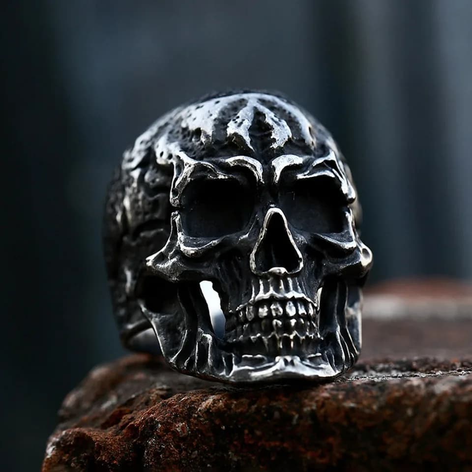Bague Tête de Mort Noire en Acier Inoxydable pour Homme, Gothique Vintage, Punk Rock, Modules Sons, Moto, Mode, Bijoux, Accessoires