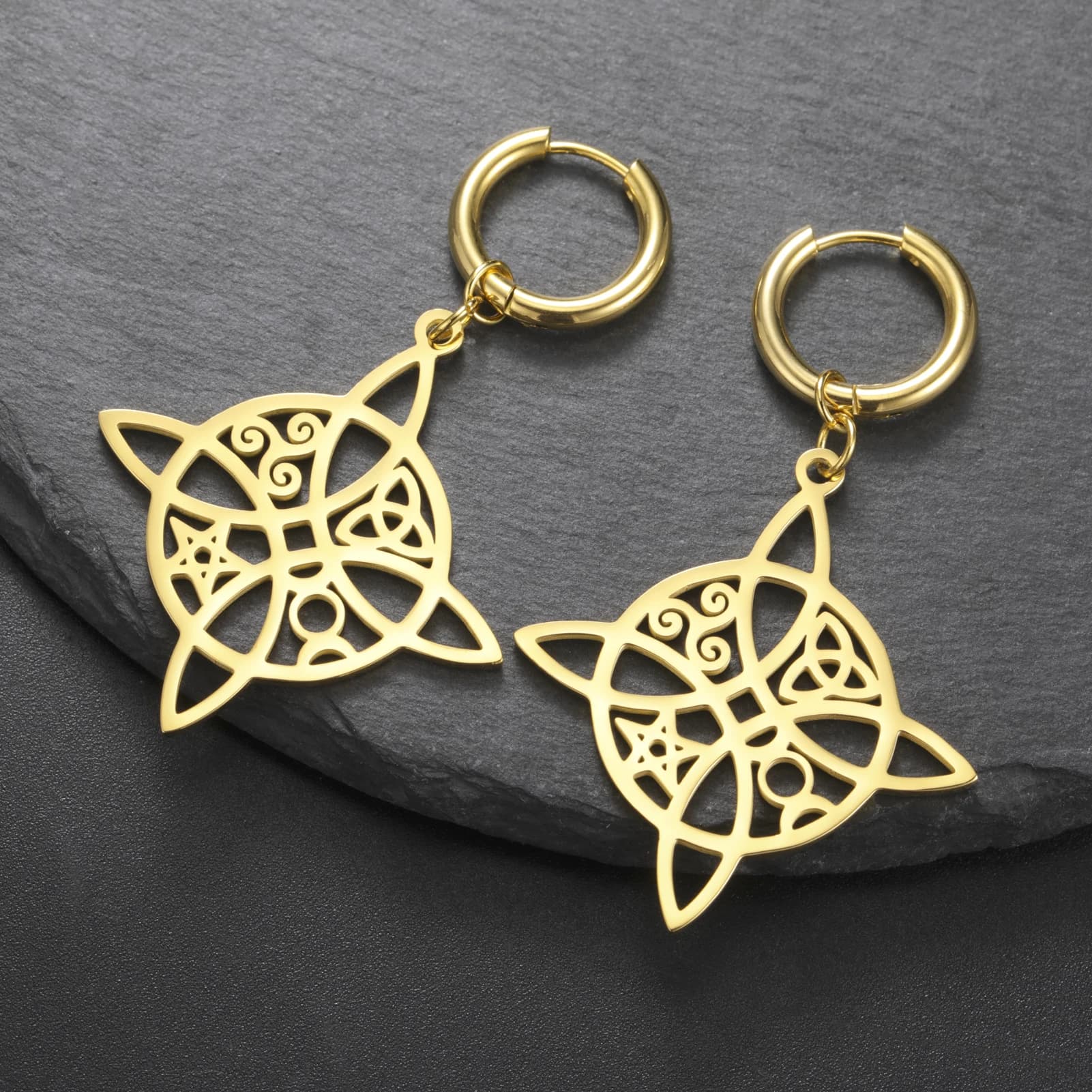 Kkjoy acier inoxydable irlandais sorcière noeud pendentif boucles d'oreilles pour femmes couleur or boucles d'oreilles minimaliste mode bijoux cadeaux