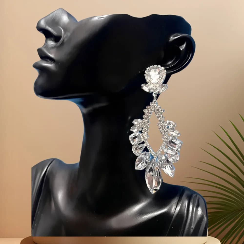 Boucles d'oreilles pendantes de luxe françaises incrustées de diamants, brillantes, en forme de goutte, sans perçage, à clipser, bijoux de mode pour femmes