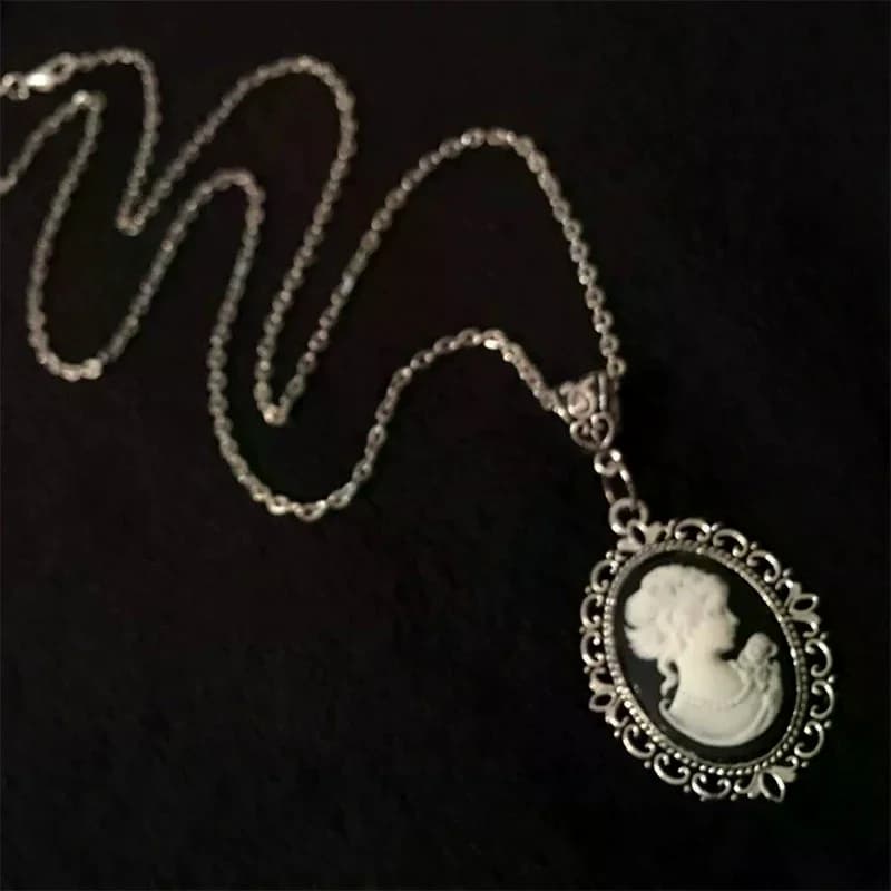 Collier camée de beauté, bijoux gothiques, Vintage, victorien, sculpté, breloque ras du cou pour femmes et filles