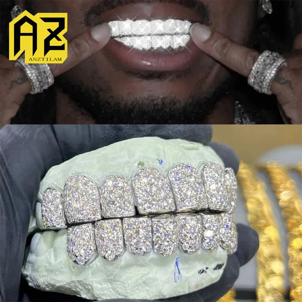 Anztilam Bling glacé dents Grillz plein Zircon grilles hommes femmes Hip Hop dents grilles casquettes en laiton bijoux de mode livraison gratuite