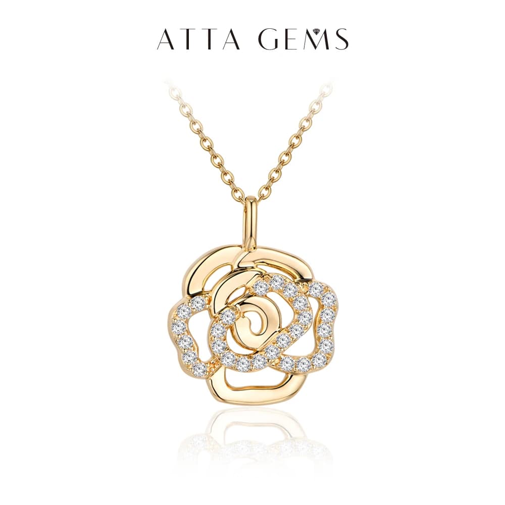 ATTAGEMS-Collier Moissanite en Argent Sterling 925 pour Femme et Homme, Pendentif Fleur, Qualité Supérieure, Patients de Mariage, Bijoux Fins