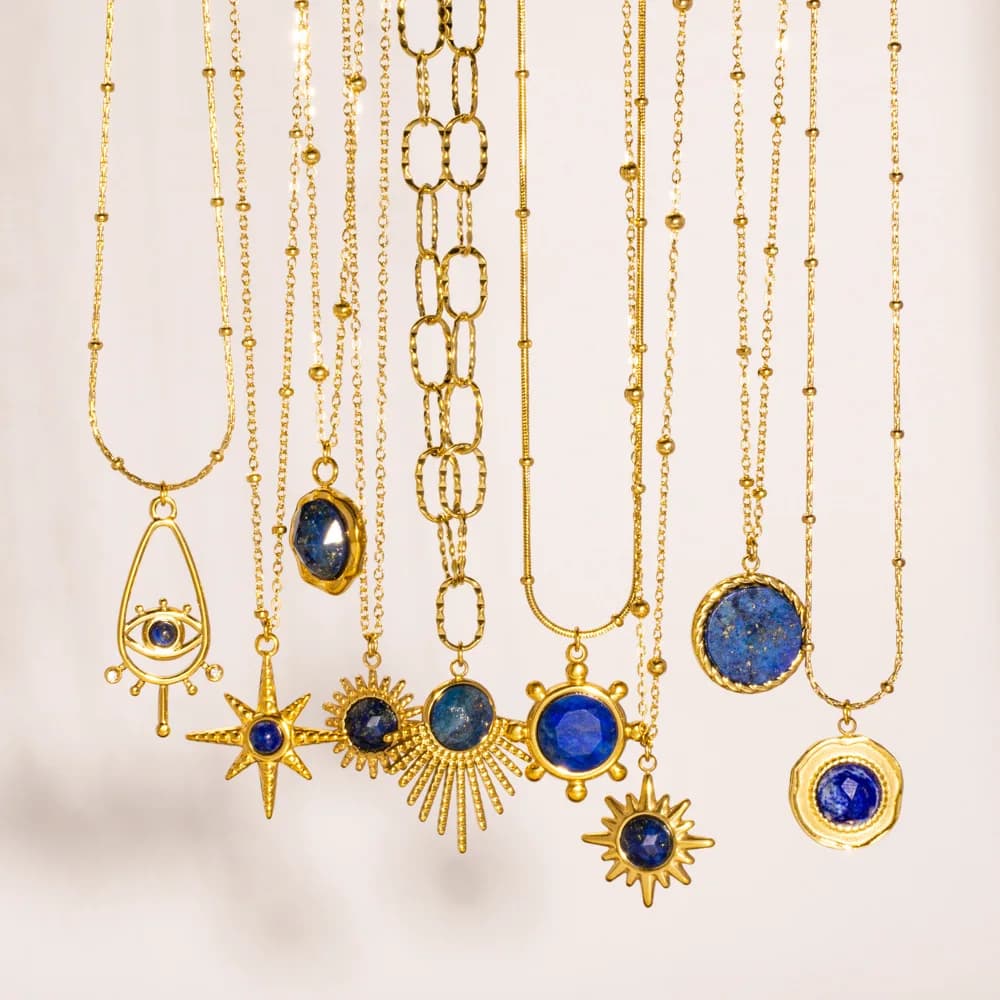 V. Collier en acier inoxydable, série Lapis Lazuli, 9 styles, pierres naturelles, fabrication de bijoux à la mode, vente en gros