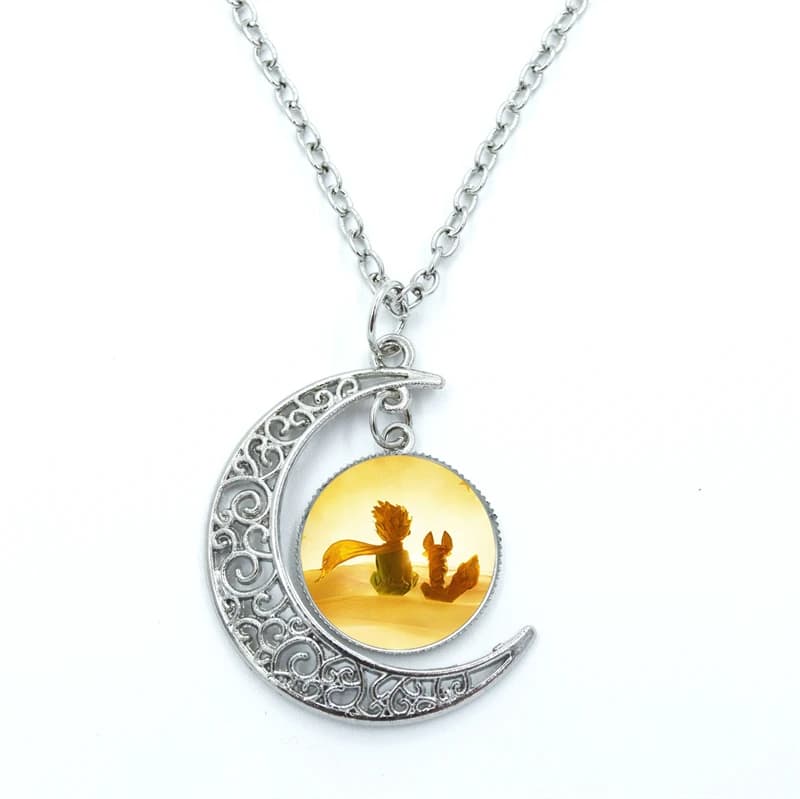 Collier le petit Prince lune, pendentif Photo imprimé, dôme en verre, Cabochon, rond de 20mm, bijoux cadeau, nouvelle collection
