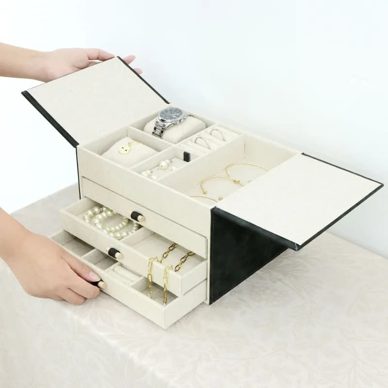 Boîte à bijoux en cuir, grand présentoir de bracelets et de colliers, organisateur de rangement de bijoux, étuis d'accessoires pour bagues avec tiroir