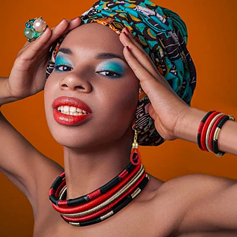 Bijoux de cou Tribal africains, collier ras du cou tissé multicouche pour femmes, boucles d'oreilles, ensemble de bracelets, Costume épais, accessoires de mariage