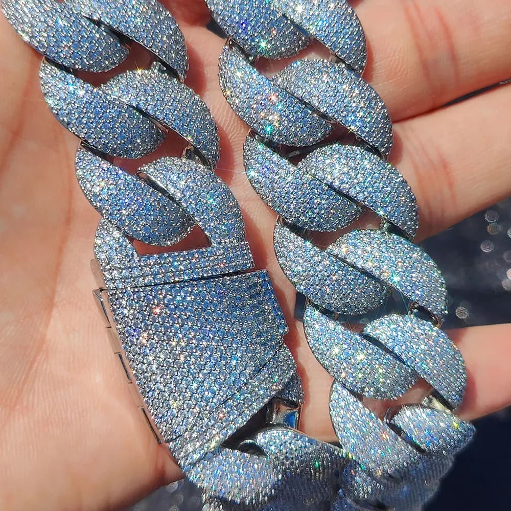 Bijoux de luxe 24mm chaîne de diamant hommes glacé Bling CZ argent/plaqué or rappeur Hip Hop épais collier à maillons cubains cadeau pour lui