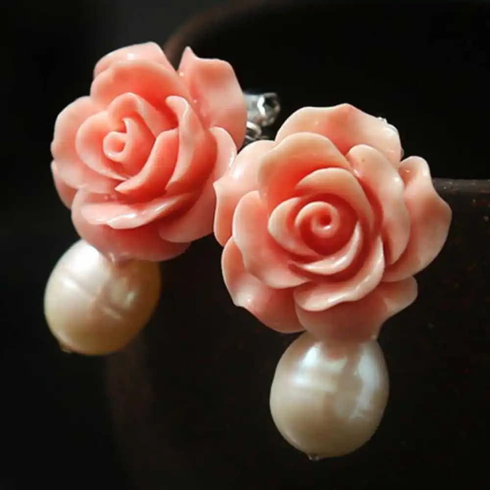 Boucles d'oreilles en perles d'eau douce, fleur de corail rose, cadeaux de vacances de culture, cadeau de FOOL'S DAY, Aquaculture, classique, saint-valentin, nouvelle collection 2022