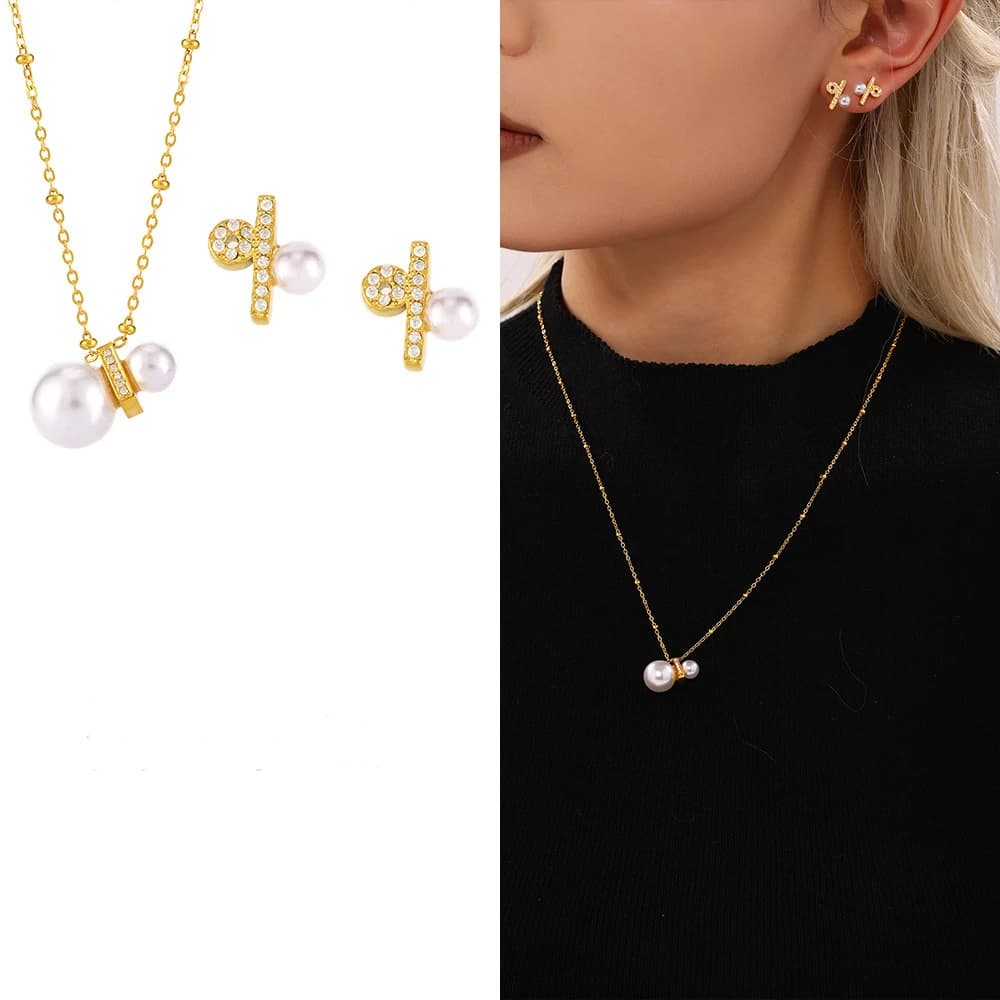 Amaiyllis-Ensemble de bijoux de luxe pour femme, collier de perles de coquillage incrustées, boucles d'oreilles Symdains Constellation, cadeau léger