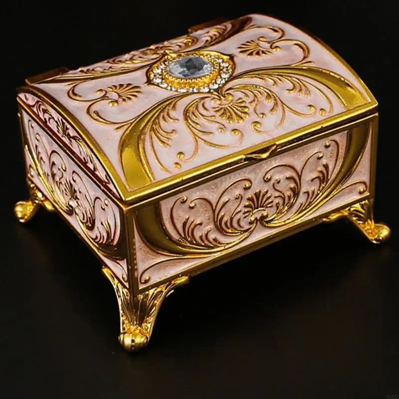Boîte à bijoux florale en émail, élégante, avec motifs européens accents diamants, pour décoration maison, B03E