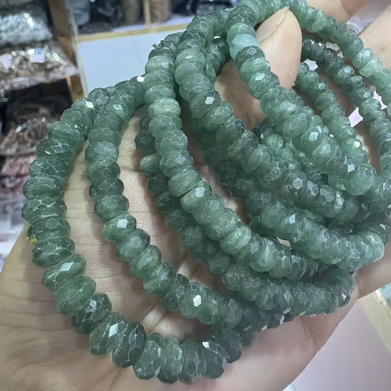 Perles artisanales unisexes en kyanite verte naturelle de qualité supérieure, facettées en rondelle, pour la création de bijoux DIY, fournitures de mode.