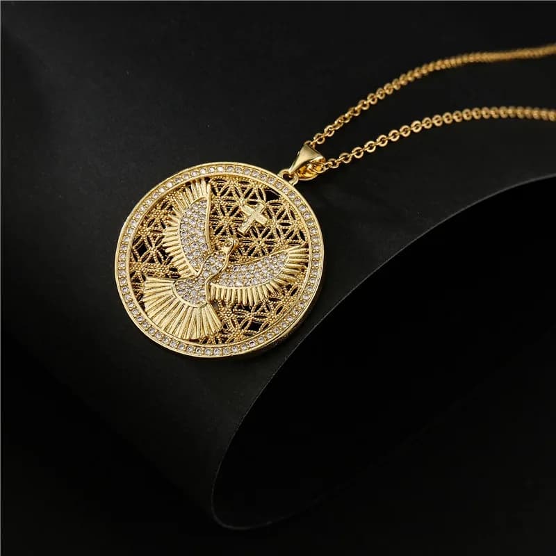 Collier pendentif oiseau de l'Esprit Saint en cuivre plaqué or 18 carats, chaîne de clavicule ronde creuse pour femmes, bijoux délicats