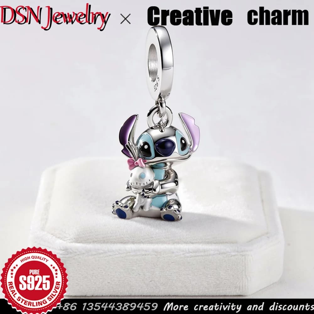 Pendentif DSN en argent 925 émaillé, motif dessin animé Alien câlinant des poupées, pour bracelet, collier, accessoires DIY, cadeau mignon