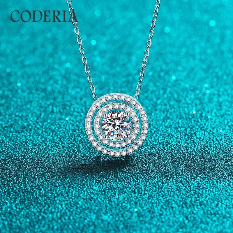 Collier pendentif double cercle en diamant de laboratoire taille brillante, or blanc 18 carats, bijoux en argent S925, véritable Mosamite, 8mm, 2CT