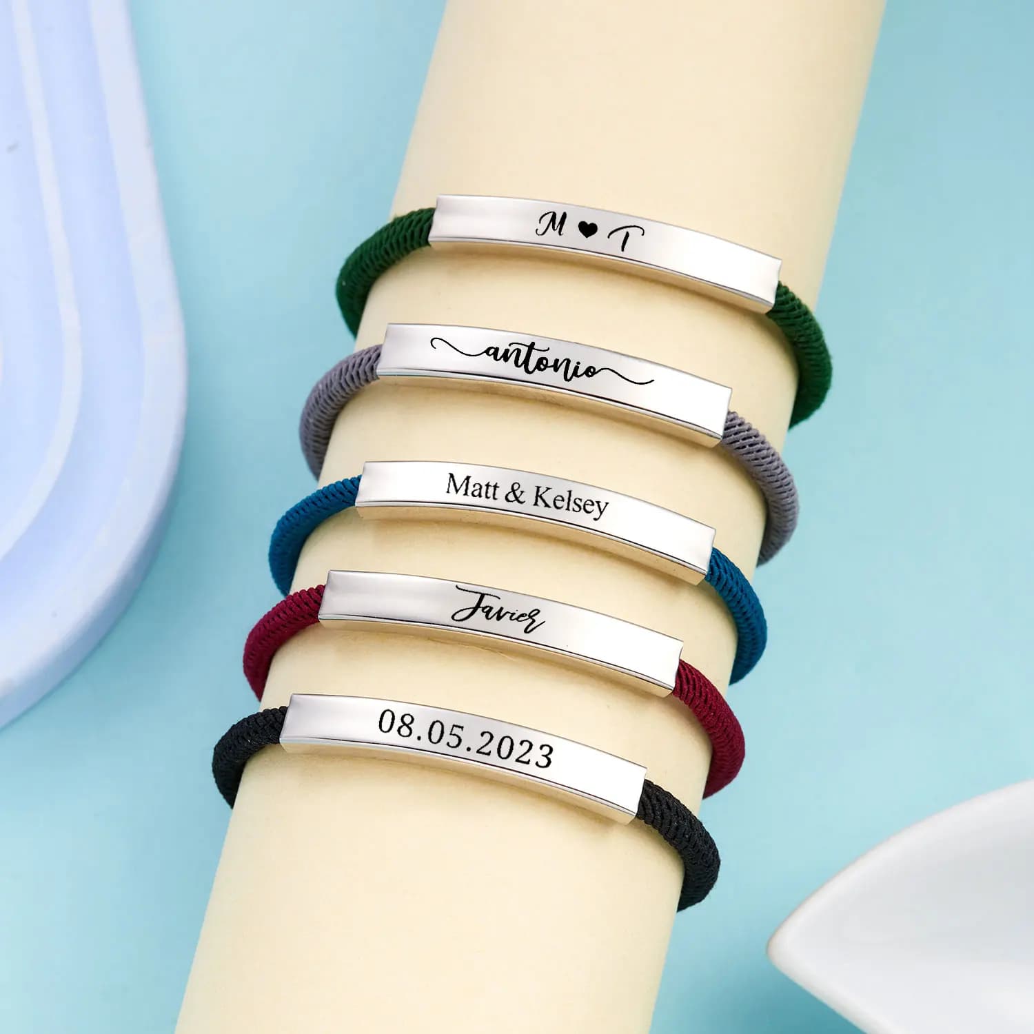 Bracelet en Corde Personnalisé pour Homme, en Acier Inoxydable, avec Nom, Date, Texte Gravé, Cadeau d'Anniversaire pour Lui