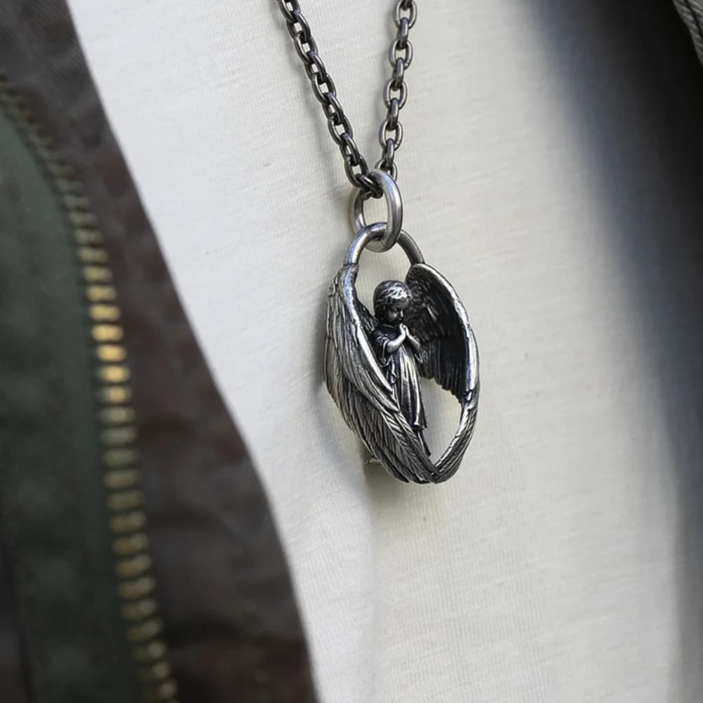 Pendentif ange gardien de prière de personnalité Vintage, accessoires de bijoux hip-hop punk à la mode pour hommes et femmes, cadeaux de fête