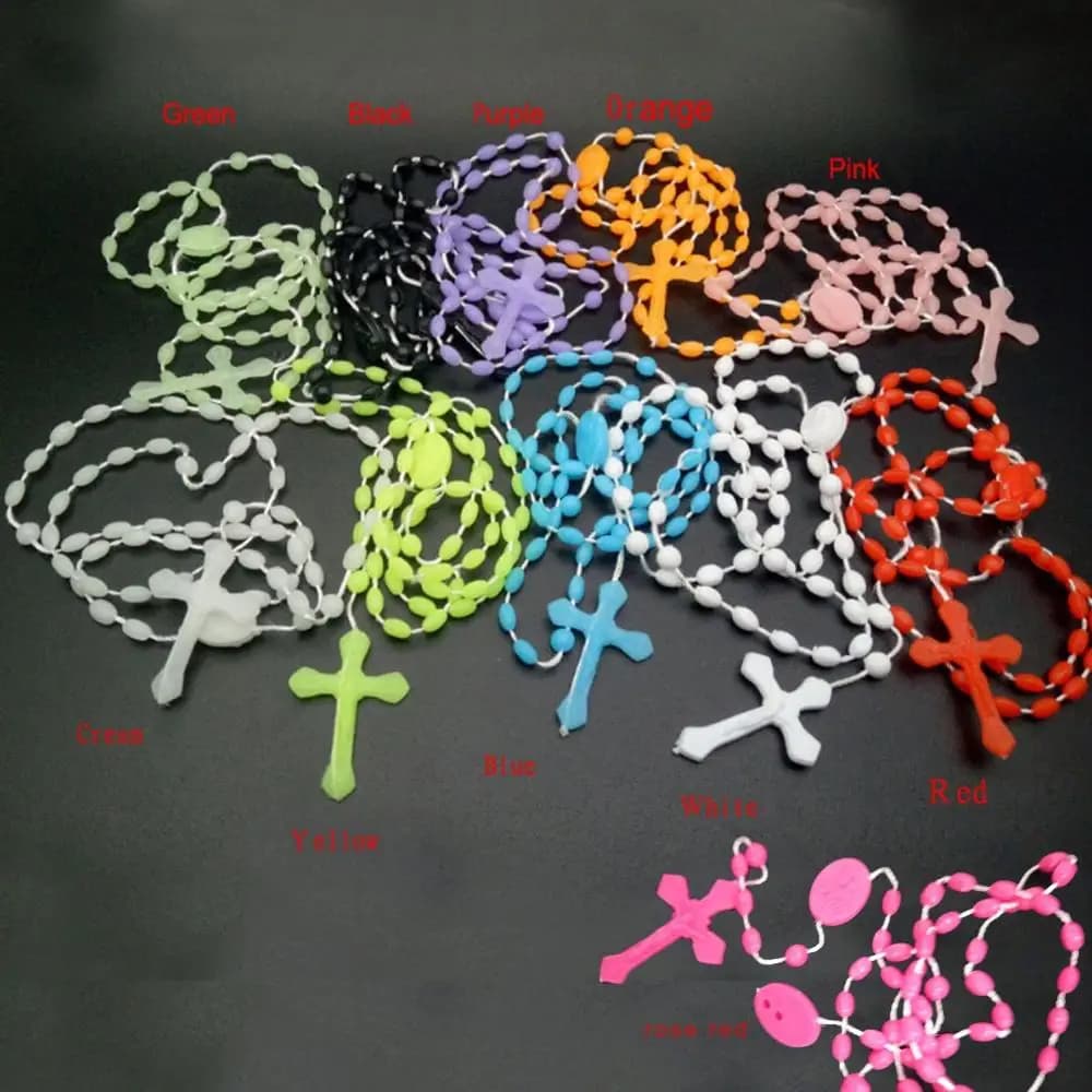 Collier chapelet plonger oyant Shoous, croix catholique en plastique, religieux