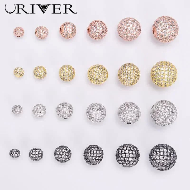 Perles pour la fabrication de bijoux, accessoires de couleur or argent, perles d'espacement en Zircon pavé, chaîne de perles, collier, Bracelet, chaîne, breloques