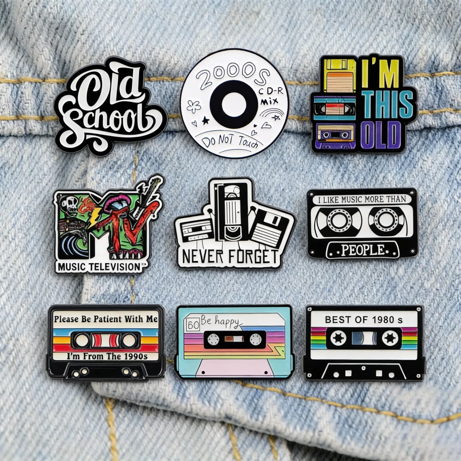 Broches en émail rétro années 80 et 90, broches vintage en forme de cassette, broches de style old school pour sacs à dos, bijoux, cadeau pour amis