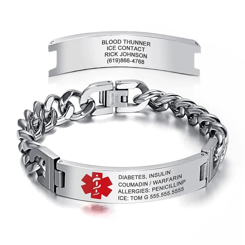 Bracelets d'urgence personnalisés pour femmes et hommes, informations sur les alertes médicales gravées sur mesure, Bracelets d'identification médicale en acier inoxydable