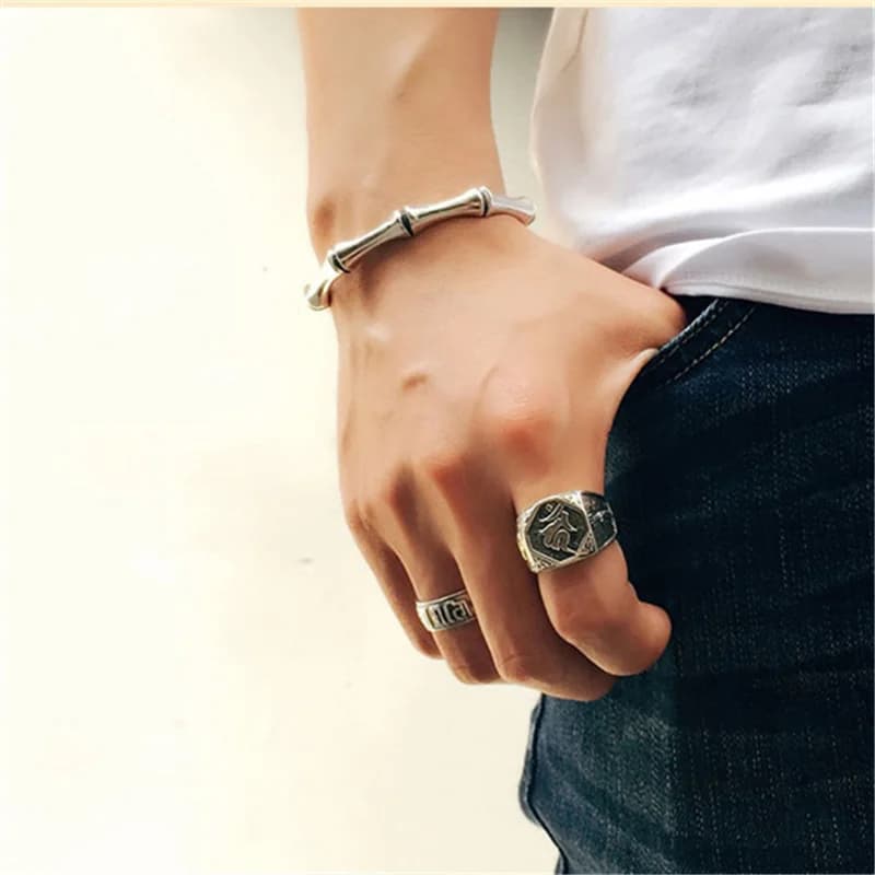 Bague en argent Sterling 925 pour hommes, bijoux ethnique, épée sanskrit, Totem, accessoires de doigt, Bijou à main réglable