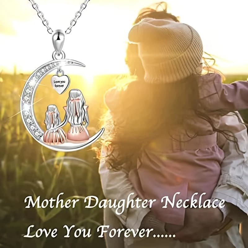 Mode maman fille lune pendentif collier t'aime pour toujours coeur colliers fête des mères bijoux cadeaux