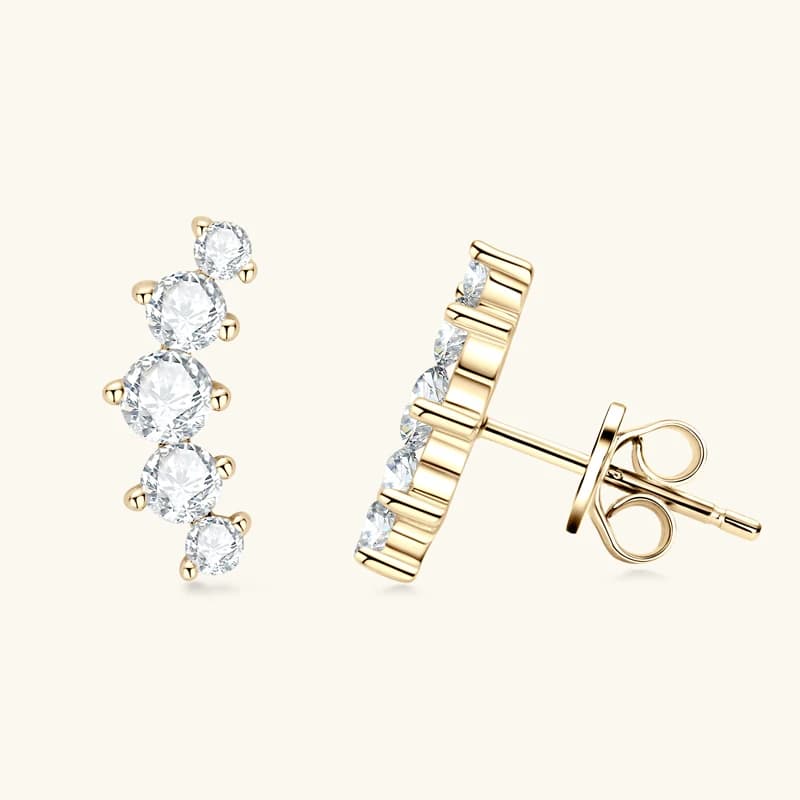 IOGOU D couleur Moissanite bijoux plaqué or jaune boucles d'oreilles sur chenilles pour femmes 925 argent boucles d'oreilles incurvées accessoires