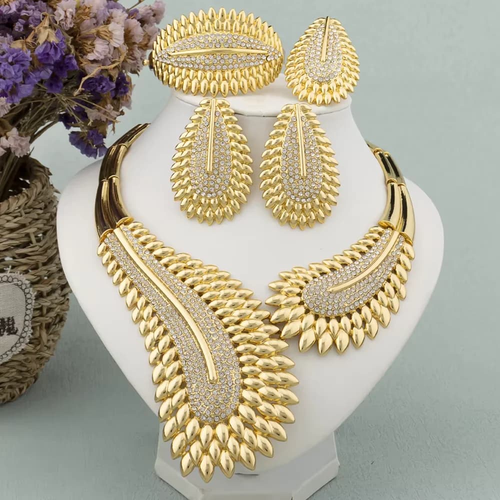 ChimColorful-Ensemble de bijoux plaqués or pour femme, boucles d'oreilles et collier, grand bracelet, bague, nouveau style, cadeau